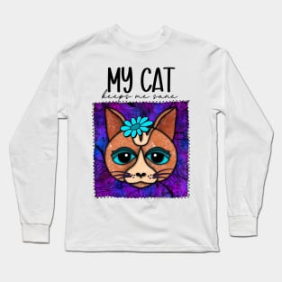 Funny Cat Design With Quirky Patch Design Long Sleeve T-Shirt